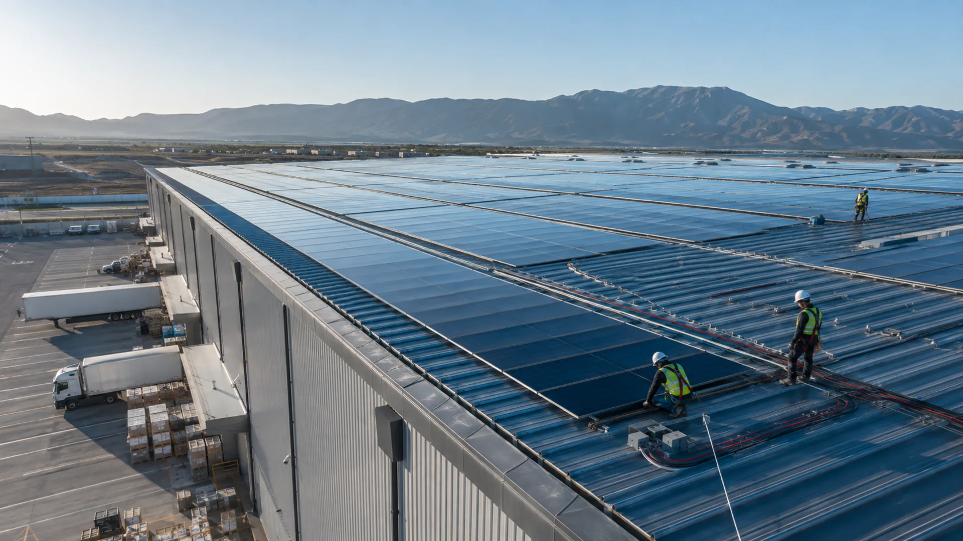 Instalación fotovoltaica sobre una cubierta industrial.